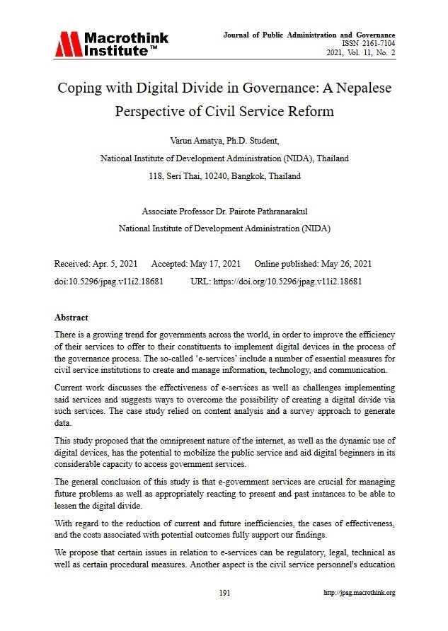 Coping with Digital Divide in Governance: A Nepalese Perspective of Civil Service Reform